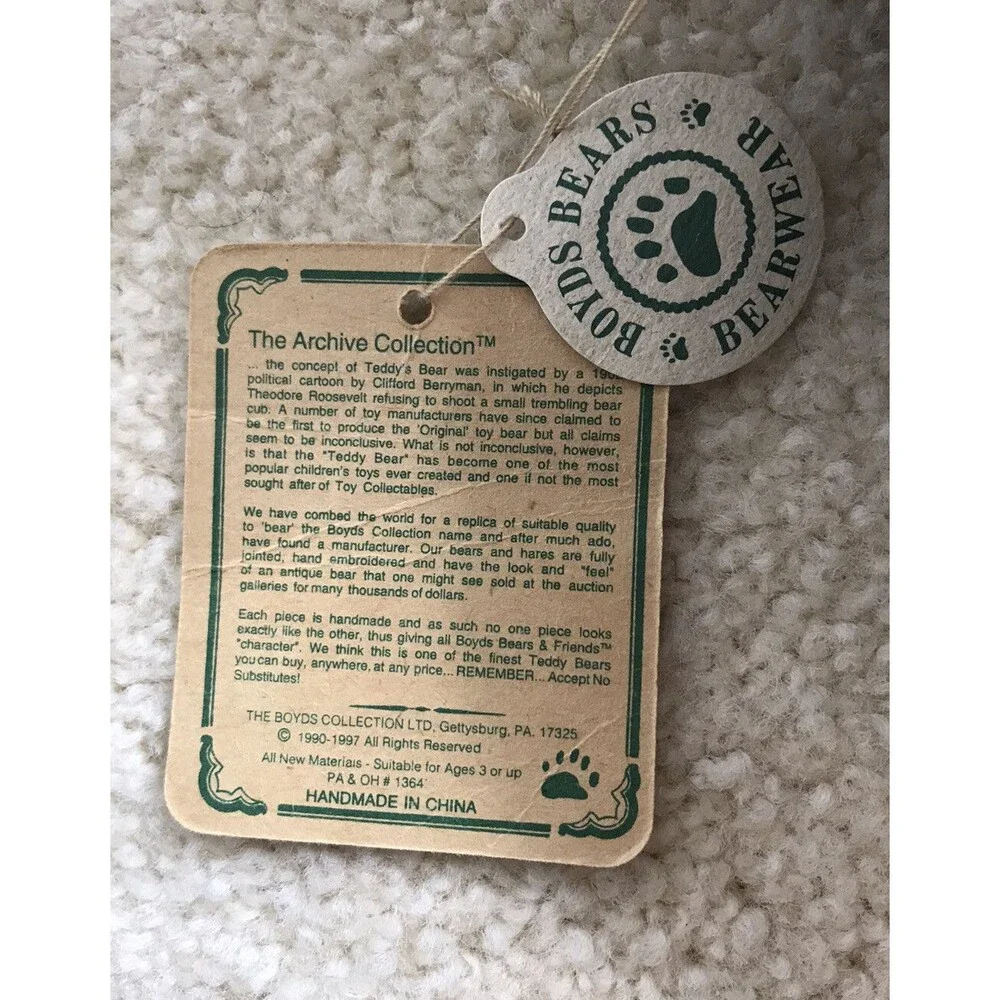 BOYDS BEARS 20th Anniversary 1999 Archive Collection Teddy Bear Vintage w/Tags